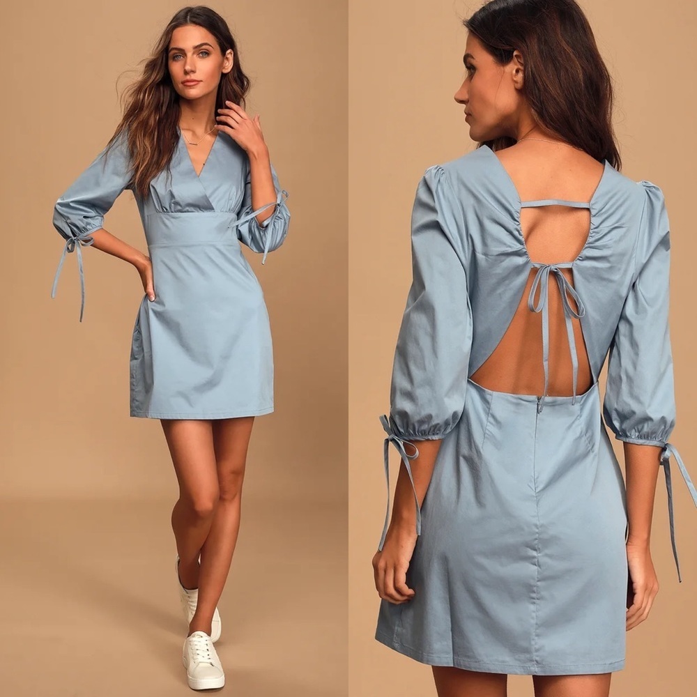 Lulus Dream About Me Backless mini dress Dusty Blue